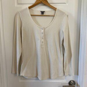 Women's Eddie Bauer long-sleeved Henley T-shirt in M, cream color